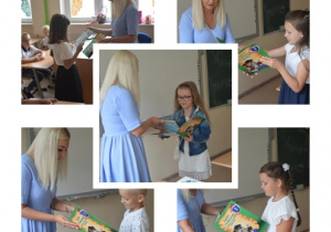 Iga, Lenka, Oliwka, Oliwier i Marysia z klasy IA odbierający swoje świadectwa