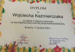 Dyplom Wojtka z kl. IV b